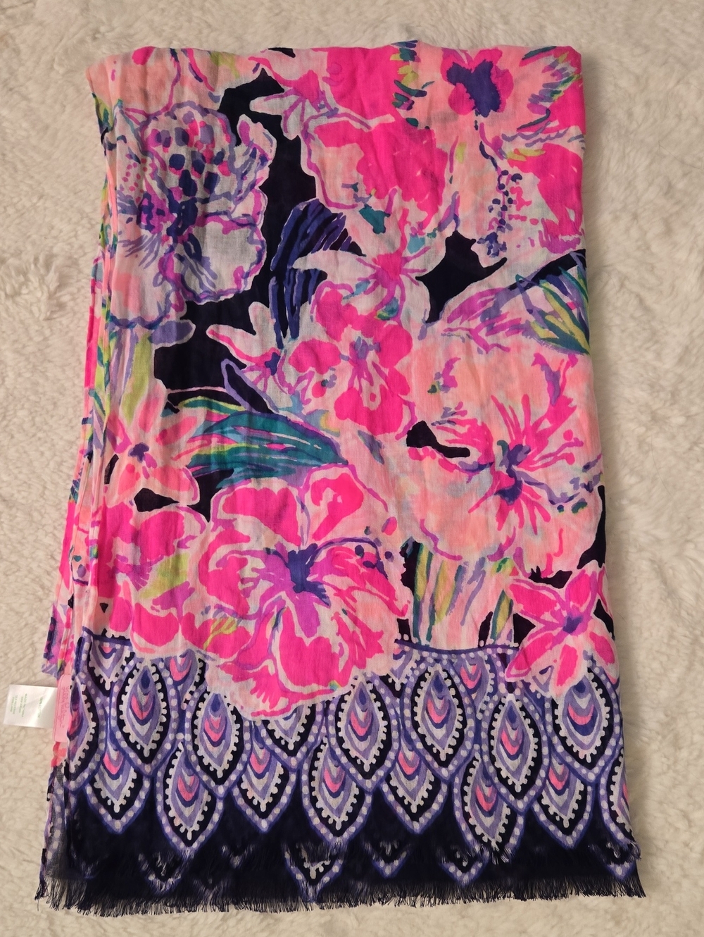Lilly Pulitzer Pink Floral Swim Sarong with Navy Accents